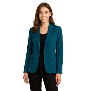 Dressbarn Womens Teal Stretch Blazer Jacket XL Teacher Y2K Officewear Academic